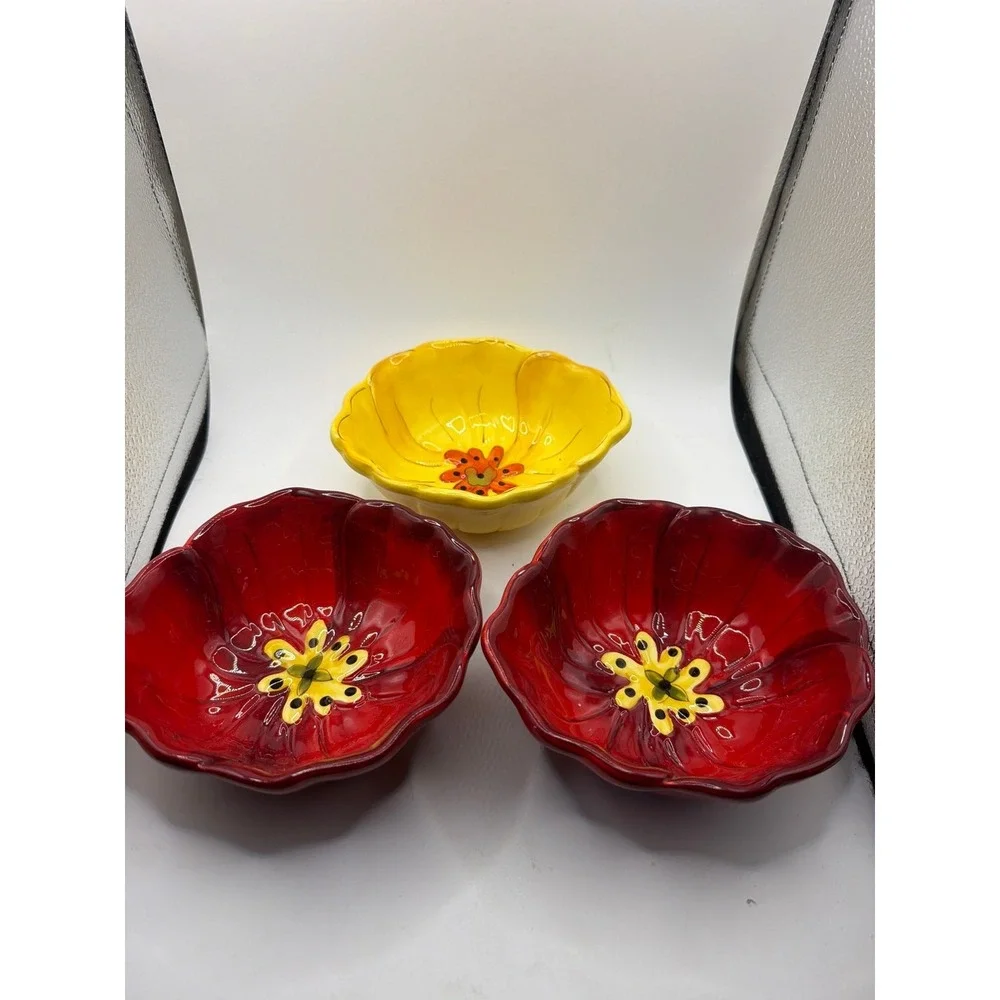 Pier 1 Poppy Small Bowl Grace Set of 3 Yellow Red Replacements 5.5